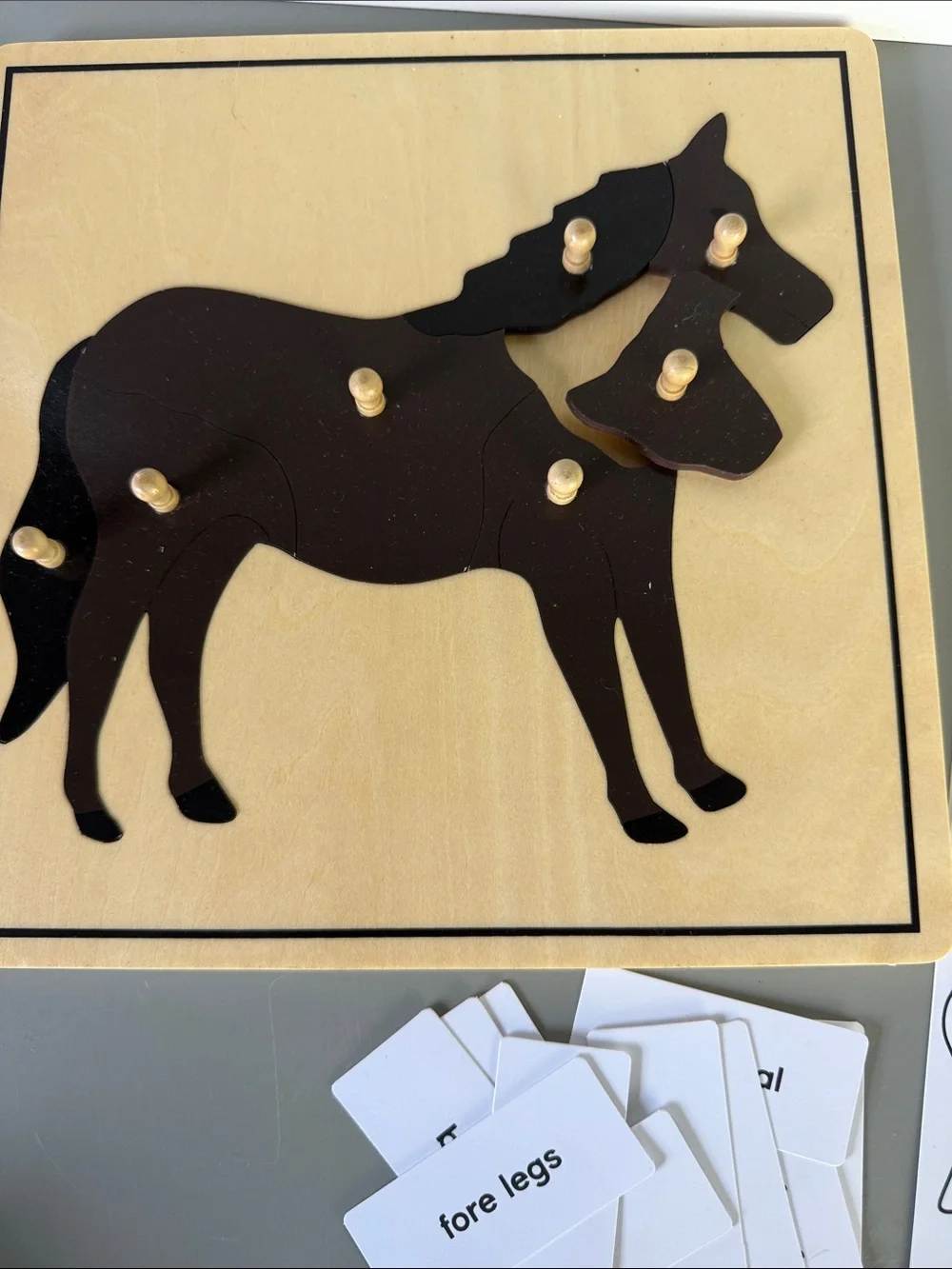 Montessori Wooden Horse Puzzle with Silhouette - Educational